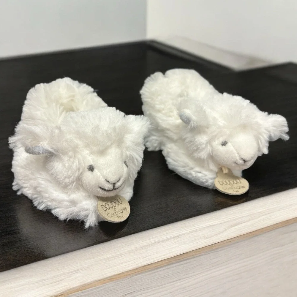 Doudou Et Compagnie Paris Baby Lamb Bootie Rattle‎ Slippers White Blue Ears New
